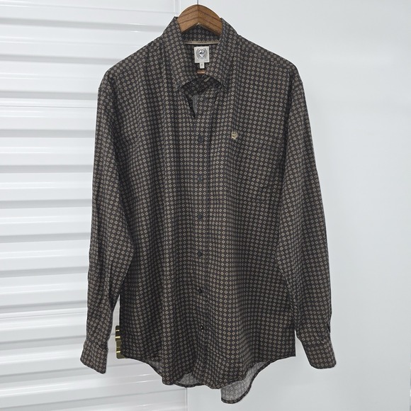 Cinch Other - Cinch‎ Button Front Western Shirt Mens XL Brown Geometric Print Long Sleeve